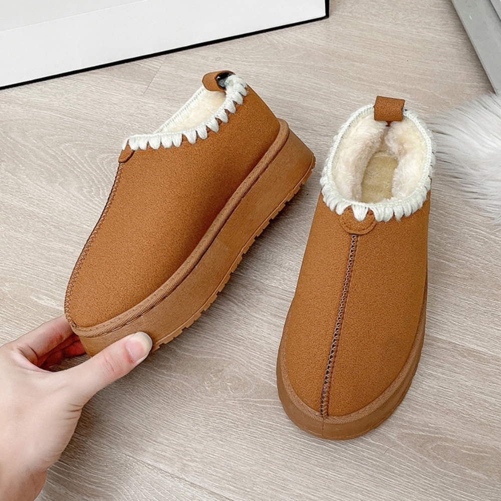 Embroidered Platform Fleece Faux Fur Winter Ankle Boots Slip On House Shoes